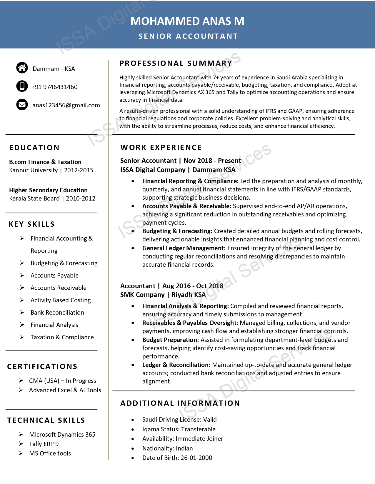 ATS-friendly CV Sample Design